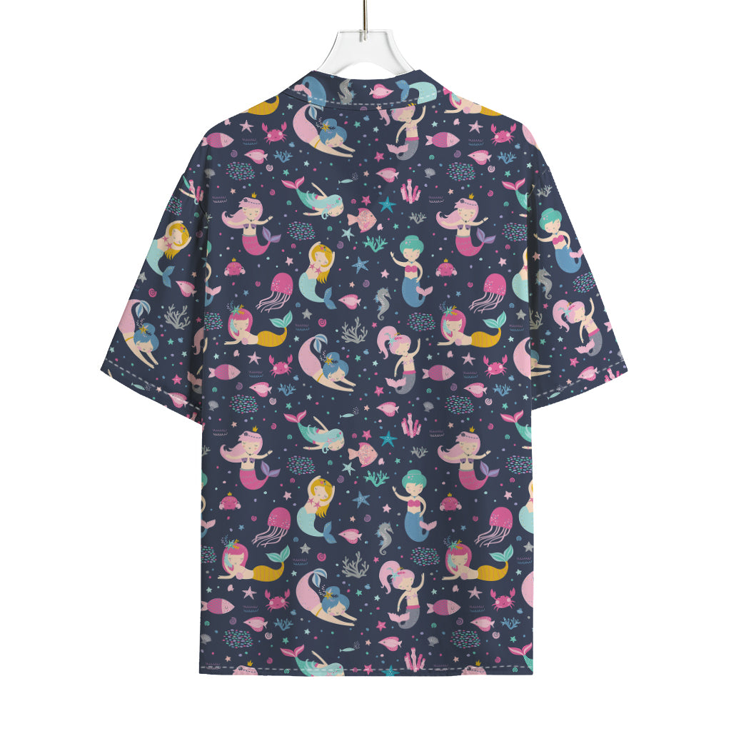 Mermaid Cartoon Pattern Print Rayon Hawaiian Shirt