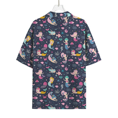 Mermaid Cartoon Pattern Print Rayon Hawaiian Shirt