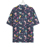Mermaid Cartoon Pattern Print Rayon Hawaiian Shirt