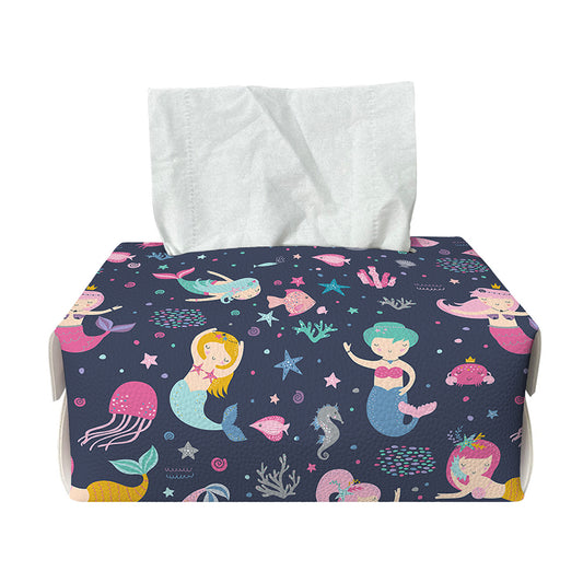 Mermaid Cartoon Pattern Print Rectangle Tissue Box Cover