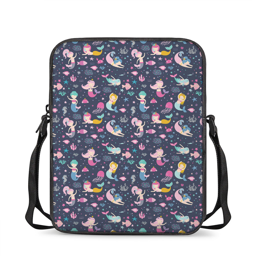 Mermaid Cartoon Pattern Print Rectangular Crossbody Bag