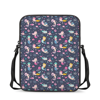 Mermaid Cartoon Pattern Print Rectangular Crossbody Bag