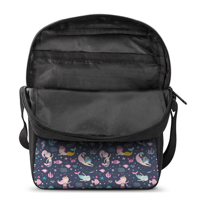 Mermaid Cartoon Pattern Print Rectangular Crossbody Bag