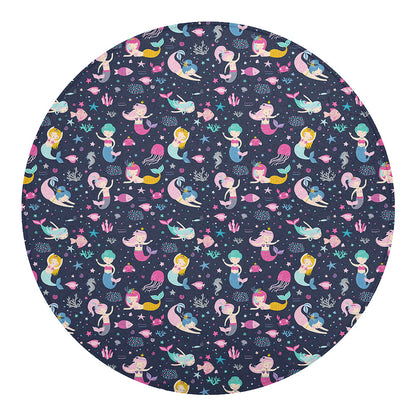 Mermaid Cartoon Pattern Print Round Blanket