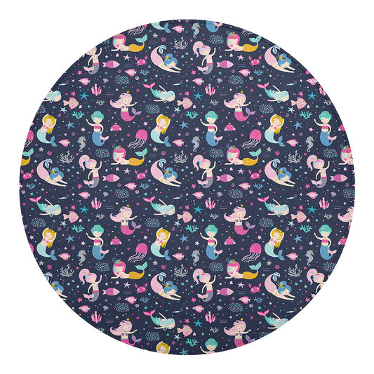 Mermaid Cartoon Pattern Print Round Blanket