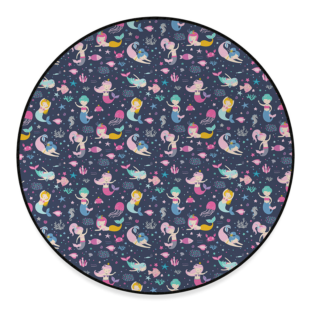 Mermaid Cartoon Pattern Print Round Floor Mat