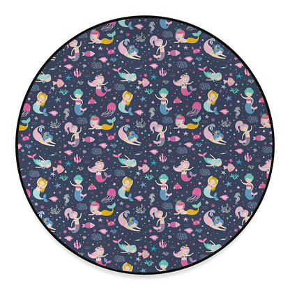 Mermaid Cartoon Pattern Print Round Floor Mat