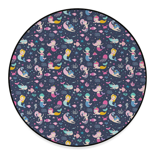 Mermaid Cartoon Pattern Print Round Floor Mat