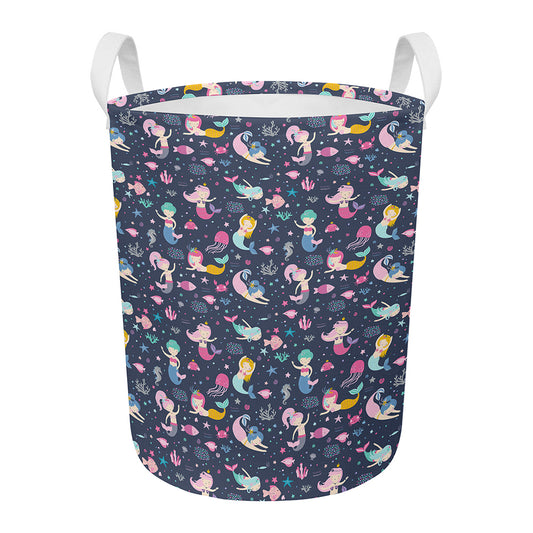 Mermaid Cartoon Pattern Print Round Laundry Basket