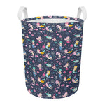 Mermaid Cartoon Pattern Print Round Laundry Basket