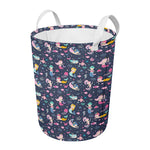 Mermaid Cartoon Pattern Print Round Laundry Basket