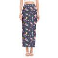 Mermaid Cartoon Pattern Print Side Slit Maxi Skirt