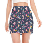 Mermaid Cartoon Pattern Print Side Slit Mini Skirt