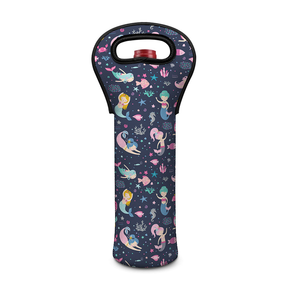 Mermaid Cartoon Pattern Print Single Neoprene Wine Tote