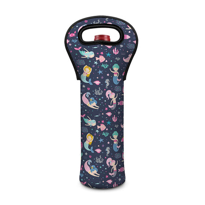 Mermaid Cartoon Pattern Print Single Neoprene Wine Tote