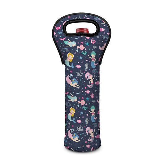 Mermaid Cartoon Pattern Print Single Neoprene Wine Tote
