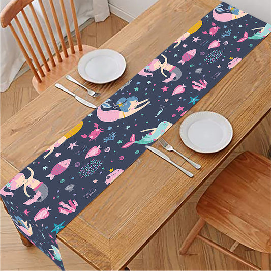 Mermaid Cartoon Pattern Print Table Runner