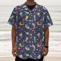 Mermaid Cartoon Pattern Print Textured Short Sleeve Shirt