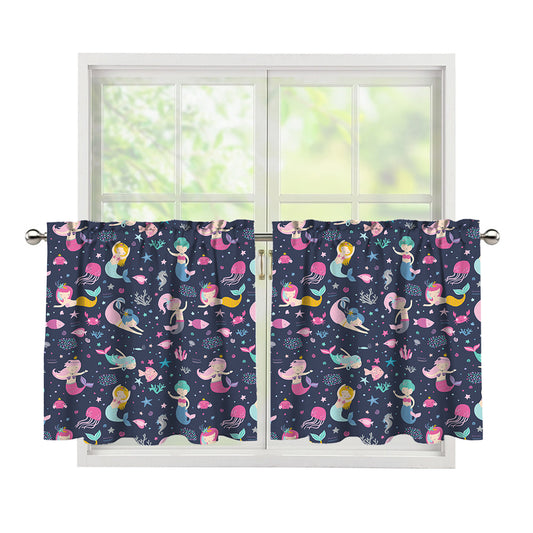 Mermaid Cartoon Pattern Print Tier Curtains