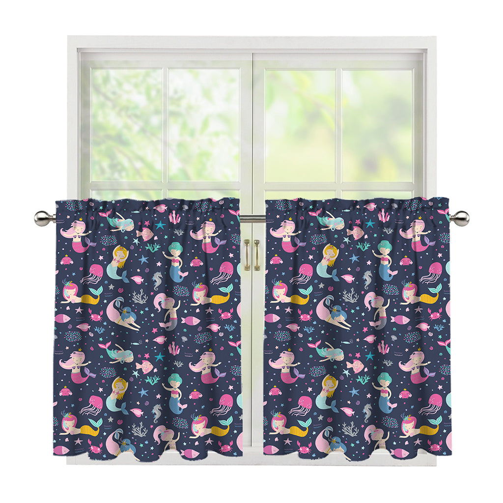 Mermaid Cartoon Pattern Print Tier Curtains
