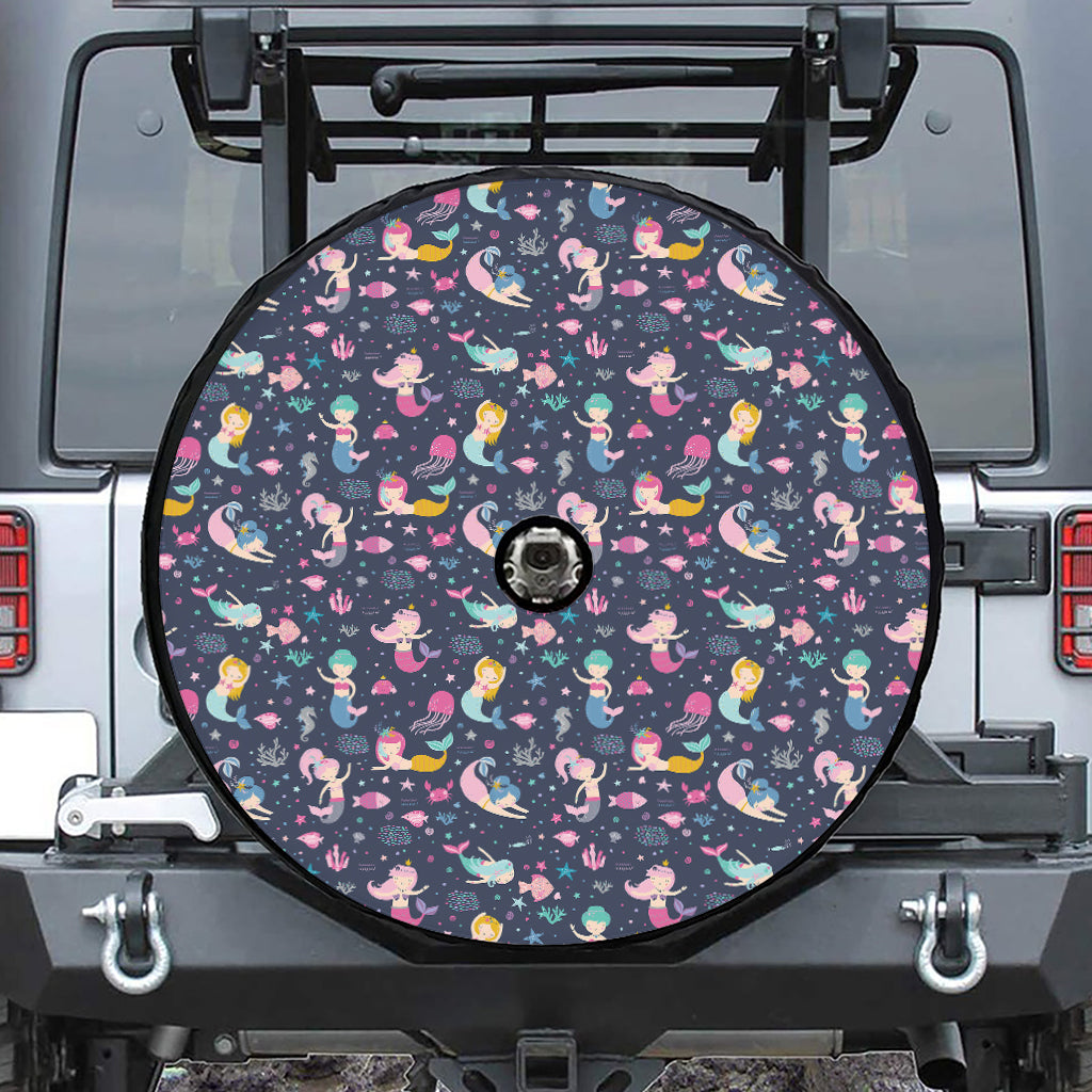 Mermaid Cartoon Pattern Print Tire Cover With Camera Hole