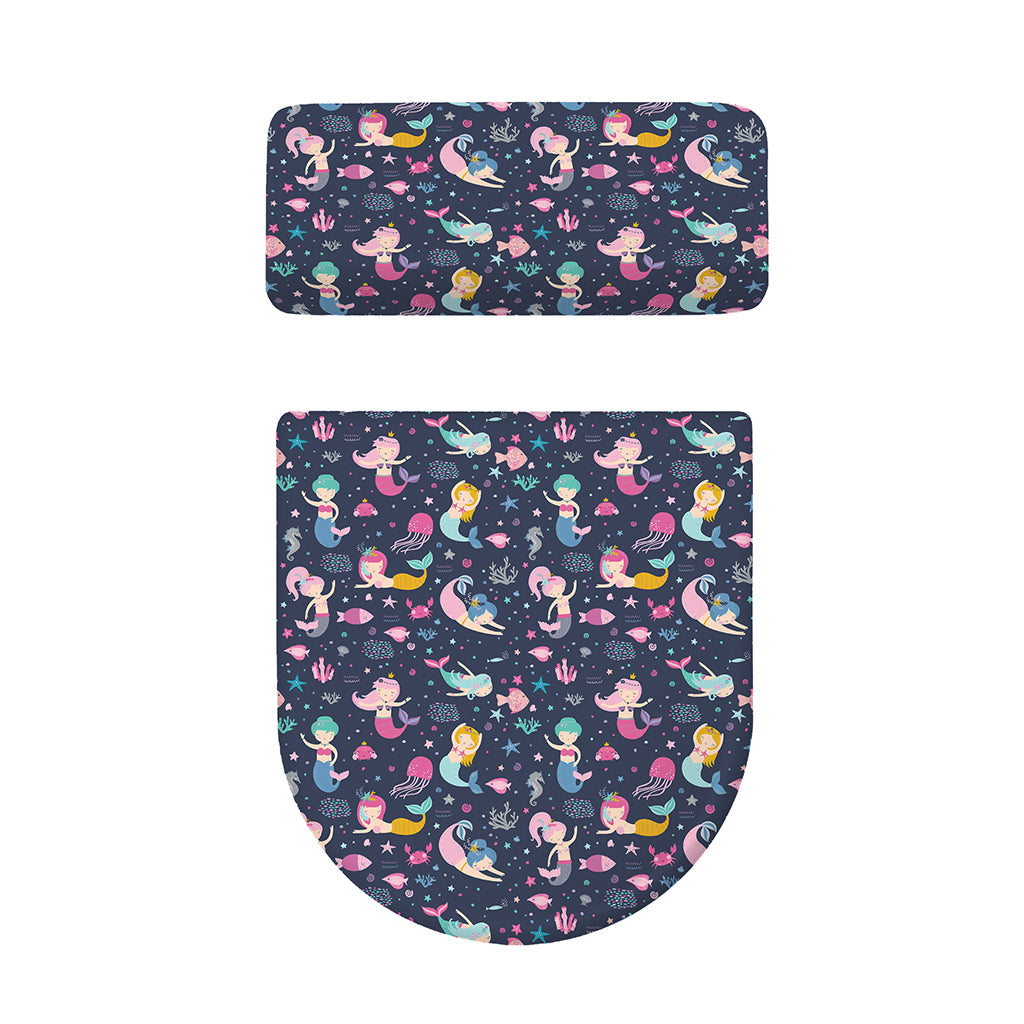 Mermaid Cartoon Pattern Print Toilet Lid And Tank Cover Set