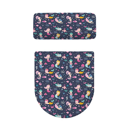 Mermaid Cartoon Pattern Print Toilet Lid And Tank Cover Set