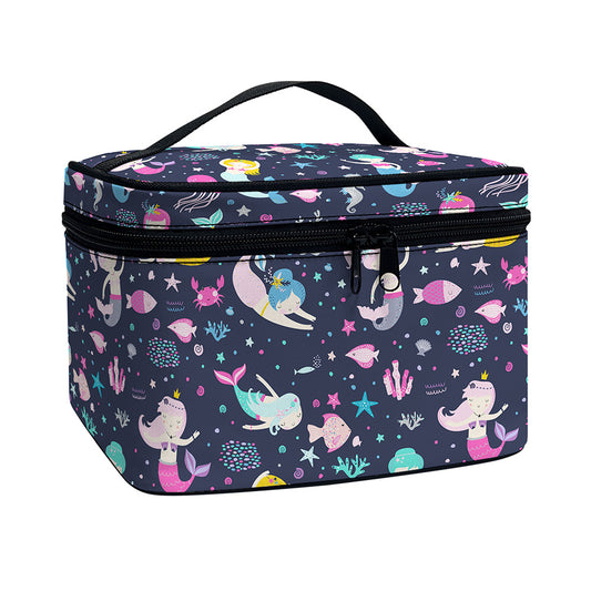 Mermaid Cartoon Pattern Print Travel Makeup Bag