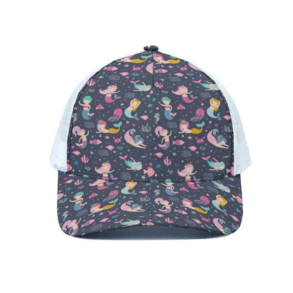 Mermaid Cartoon Pattern Print White Mesh Trucker Cap