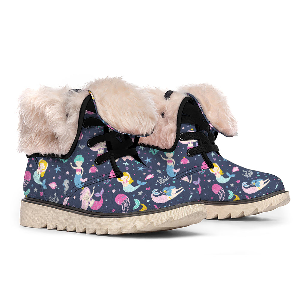 Mermaid Cartoon Pattern Print Winter Boots