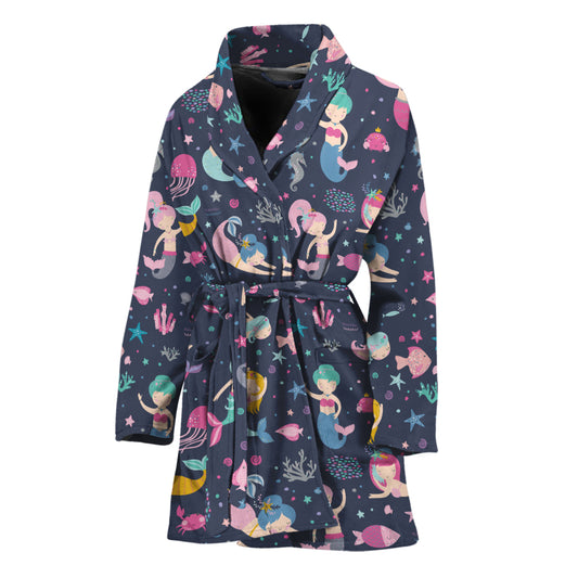Mermaid Cartoon Pattern Print Women's Bathrobe