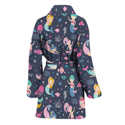 Mermaid Cartoon Pattern Print Women's Bathrobe