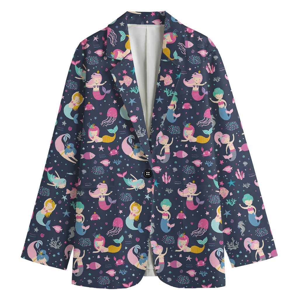 Mermaid Cartoon Pattern Print Women's Blazer