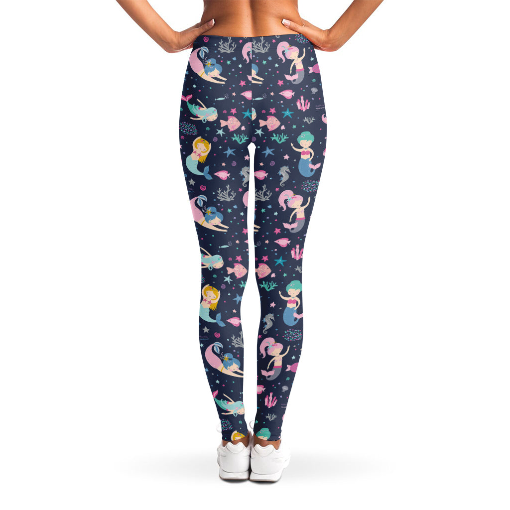 Mermaid Cartoon Pattern Print Women's Leggings