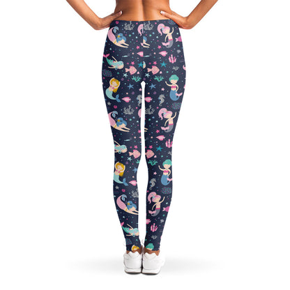 Mermaid Cartoon Pattern Print Women's Leggings