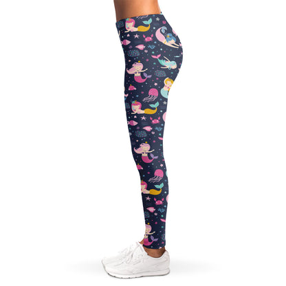 Mermaid Cartoon Pattern Print Women's Leggings