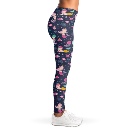 Mermaid Cartoon Pattern Print Women's Leggings