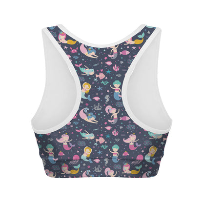 Mermaid Cartoon Pattern Print Women's Sports Bra