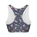 Mermaid Cartoon Pattern Print Women's Sports Bra
