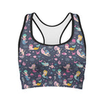Mermaid Cartoon Pattern Print Women's Sports Bra