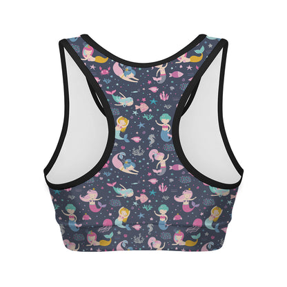 Mermaid Cartoon Pattern Print Women's Sports Bra