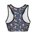 Mermaid Cartoon Pattern Print Women's Sports Bra