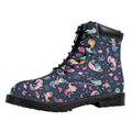 Mermaid Cartoon Pattern Print Padded Collar Lace Up Boots