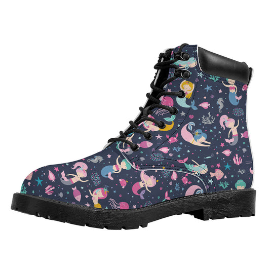 Mermaid Cartoon Pattern Print Work Boots