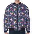 Mermaid Cartoon Pattern Print Zip Sleeve Bomber Jacket