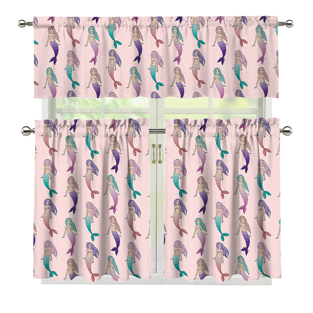 Mermaid Girls Pattern Print 3 Piece Kitchen Curtains