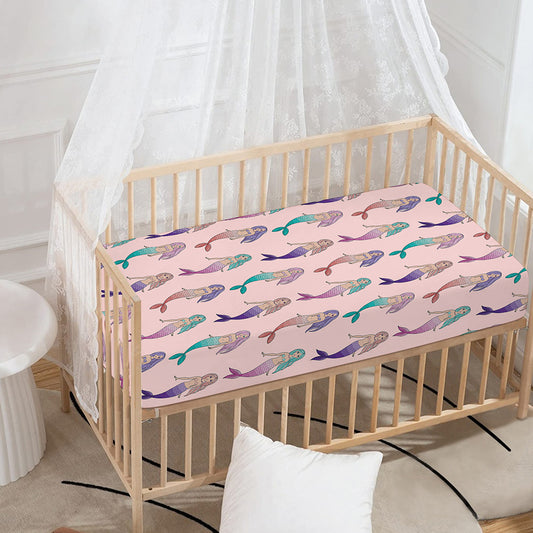 Mermaid Girls Pattern Print Baby Crib Sheet