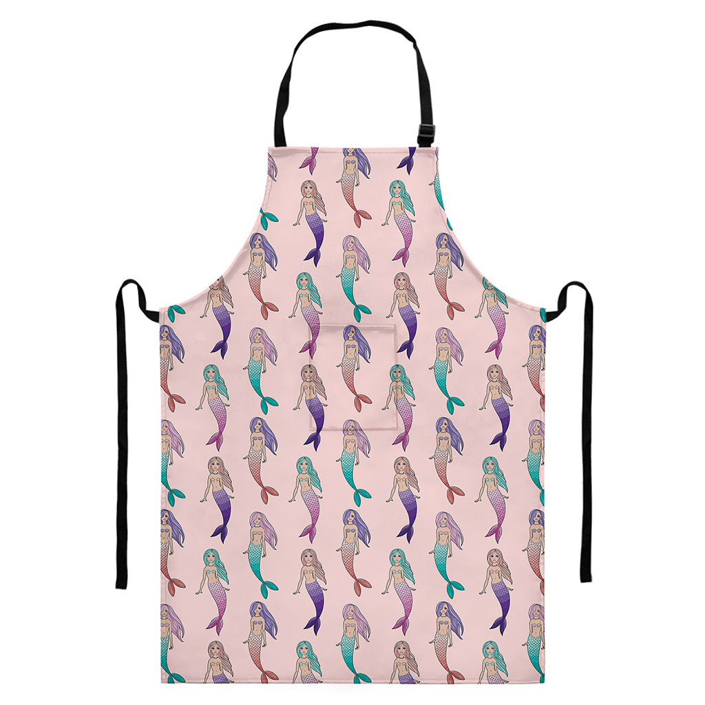 Mermaid Girls Pattern Print Bib Apron With Pocket