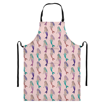 Mermaid Girls Pattern Print Bib Apron With Pocket