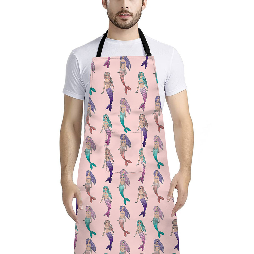 Mermaid Girls Pattern Print Bib Apron With Pocket